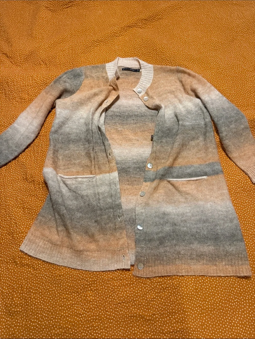 Ombre Knit Button-Front Cardigan in Beige and Gray - Picture 1 of 5